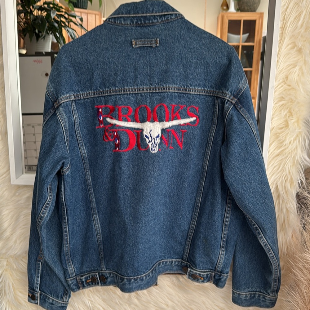 Vintage 90s Brooks & Dunn Denim Trucker Jacket | Embroidered Longhorn